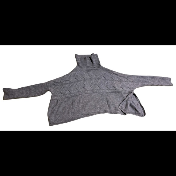 Eileen Fisher PL Grey Alpacha Crop Turtleneck Poncho Sweater - Picture 3 of 3